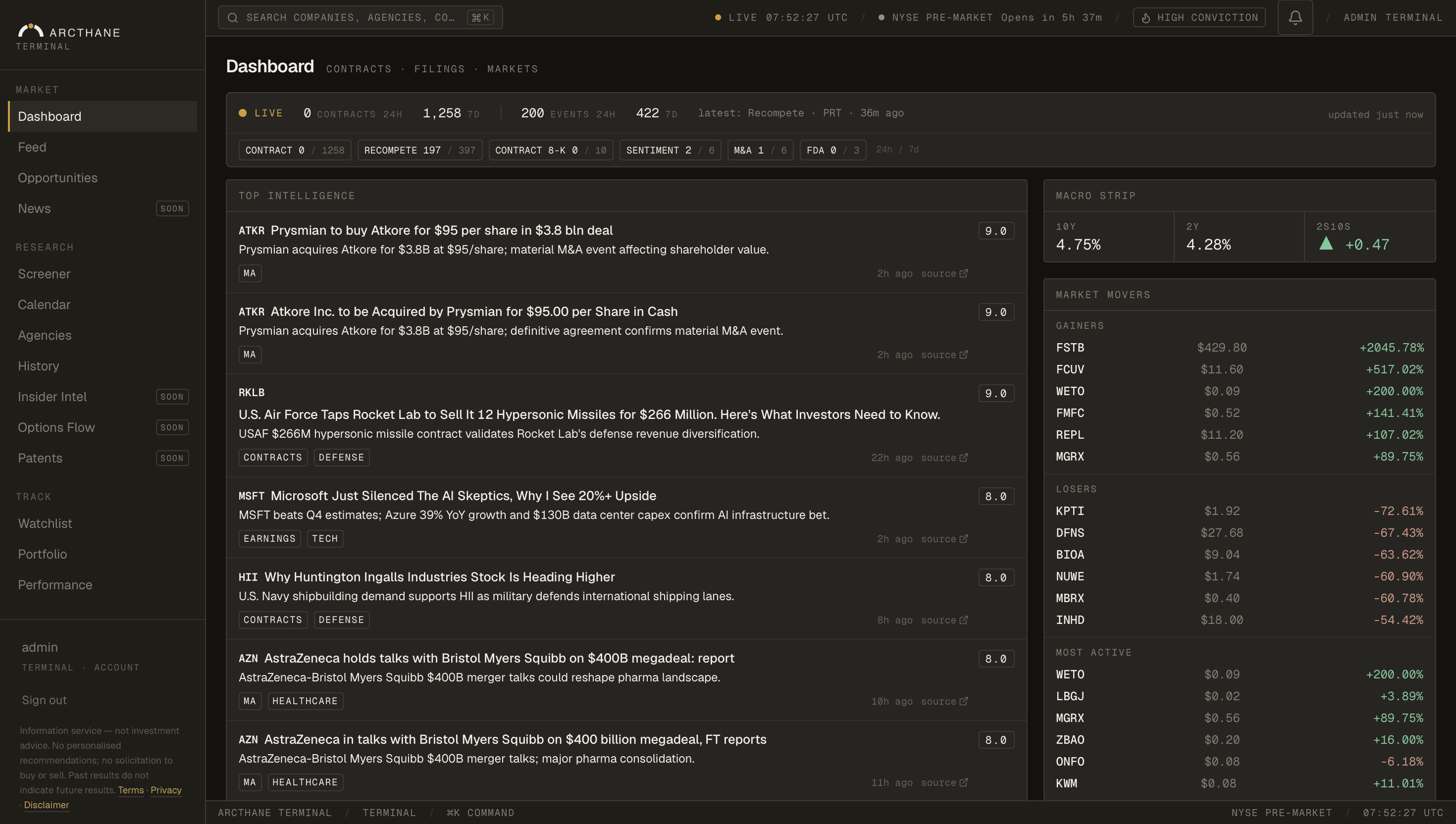 Arcthane Terminal, the unified signal feed